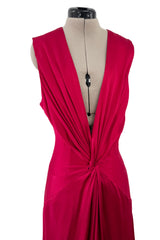 Chic Spring 2008 Alexander McQueen Red Silk Dress w Front Plunge & Knot Detailing