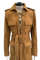 Spring 2013 Yves Saint Laurent by Hedi Slimane Runway Look 4 Suede Safari Lace-up Full Length Dress