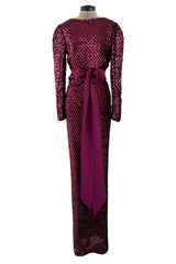 Fabulous 1960s Unlabeled Deep Burgundy Pink Fully Sequined Backless Dress