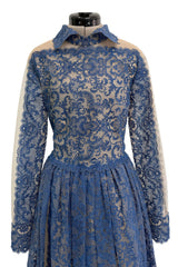 Phenomenal Fall 2013 Valentino by by Maria Grazia Chiuri & Pierpaolo Piccioli Runway Look 54 Dusty Blue Lace Dress