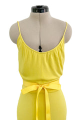 Minimalist 1970s Christian Dior by Marc Bohan Yellow Jersey Tank Dress w Three Tier Skirt