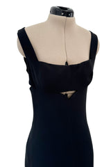 Dreamy 1990s Gianni Versace Couture Black Sculpted & Sleek Minimalist Dress w Front Cut Outs