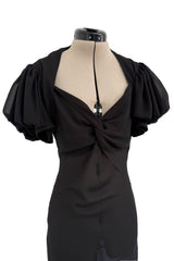 Gorgeous Spring 2006 Christian Dior by John Galliano Black Chiffon Bias Cut Dress w Capped Sleeve