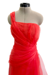 Spring 2012 Oscar de la Renta Runway Look 53 Coral Orange Chiffon One Shoulder Dress