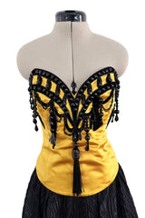 1987-1988 Christian Dior by Marc Bohan Textured Black Silk Skirt & Hand Beaded Corset Set