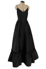 Dreamy 1980s Valentino Black Silk Wide Ruffled Hem Dress w Matching Wide Bell Sleeve Cropped Jacket