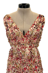 Amazing 1960s Malcolm Starr by Elinor Simmons Red & Gold Thread Dress w Sequin, Beading & Crystal Detailing