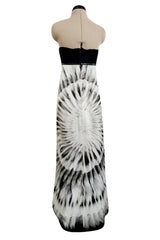 Fabulous 2007 Alexander McQueen Strapless Silk Black & Grey Tone Feather Print Dress