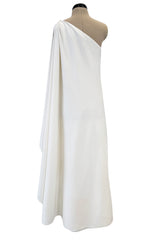 Most Wanted 1978 Halston Off White Ivory One Shoulder Draped Jersey Maxi Dress