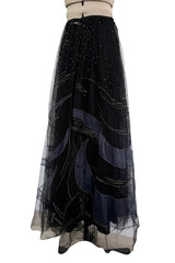 Elaborate Spring 2019 Valentino by Pierpaolo Piccioli Black Net Skirt w Hand Beading & Silk Chiffon Insets