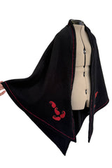 Rare Fall 1981 Christian Dior by Marc Bohan Haute Couture Wool Leather & Velvet Triangle Shawl