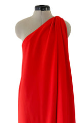 Prettiest 1978 Halston Red Jersey One Shoulder Draped Full Length Maxi Dress