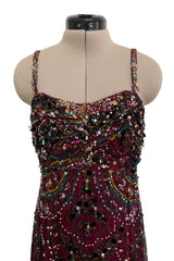 Exquisite 1965-66 James Galanos Couture Heavily Hand Beaded & Sequined Silk Print Dress