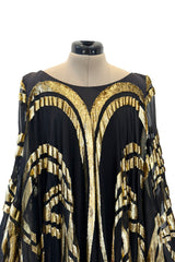Extraordinary Fall 1992 Paco Rabanne Haute Couture Runway Sample Look 31 Metallic Gold & Black Silk Caftan Dress