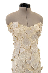 Dreamy Spring 1984 Emanuel Ungaro Haute Couture Runway Ivory Applique Lace & Silk Dress