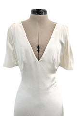 Spectacular 2011 Alexander McQueen Bias Cut Liquid Silk Satin Ivory Dress w Amazing Sleeves