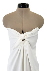 1976 Halston Strapless Iconic Front Tie Bias Cut Dress in White Jersey