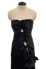 Incredible Spring 2003 Christian Dior by John Galliano Black Silk Open Cut Out Bow Dress w High Slit