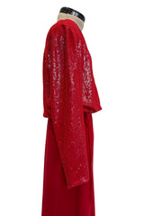 Stunning Fall 1998-99 Giorgio Armani Red Beaded & Sequin Long Skirt & Wrap Top Dress Set