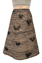 Extraordinary 1950s Sophie of Saks Gold Silk Skirt w Extensive Hand Applied Black Cord Appliqué