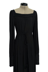 Fall 1974 Yves Saint Laurent Runway & Ad Campaign Black Silk Jersey Dress w Cord Detailing