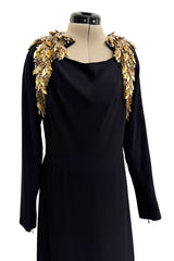 Stunning 2013 Unlabeled Alexander McQueen by Sarah Burton Black Crepe Dress w Gold Metal Detailing