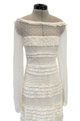 2012 Valentino by Pierpaolo Piccioli & Maria Grazia Chiuri Tiered Ivory Lace Net Dress w Sequin & Bead Detailing