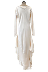 Incredible 1977 Halston Couture Heavy Weighted Ivory Silk Charmeuse Spiral Paneled Dress