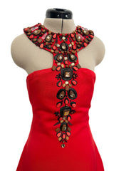 Spring 2008 Oscar de la Renta Red Version of Runway Look 64 Silk Dress w Embelished Collar
