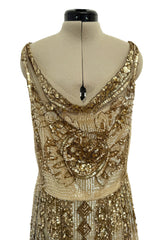 Spectacular Spring 2020 Valentino by Pierpaolo Piccioli Gold Sequin on Net Dress w Plunging Back