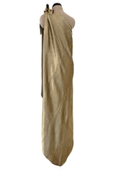 Rare Halston 1976 Couture One Shoulder Gold Metallic Lame Sarong Dress