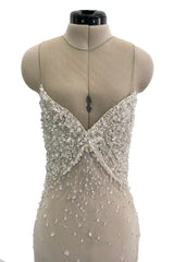 Dreamy 1993 John Anthony Couture Ivory Silk Chiffon Dress w Extensive Beading & Train