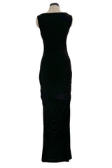 Minimlist Fall 2001 Gucci by Tom Ford Black Stretch Jersey Dress w Draped Neckline & Gathered Sides