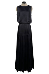 Spectacular 1990s Unlabeled Chanel by Karl Lagerfeld Black SIlk Dress w V Front & Logo Buttons