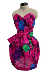 Exuberant Spring 1988 Christian Lacroix Luxe Demi-Couture Runway & Documented Strapless Floral Mini Dress