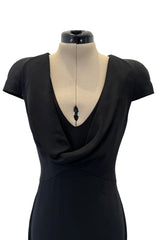2011 Alexander McQueen Sculpted Bias Cut Black Silk Dress w Front Scoop
