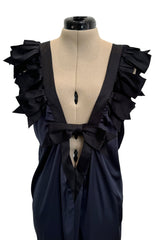 Exceptional Cruise 2009 Chanel by Karl Lagerfeld Blue Silk Deep Front Plunge Dress