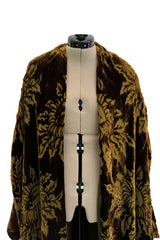 Phenomenal Fall 1991 Jean Louis Scherrer Haute Couture Runway Silk Velvet Cut Devore Cocoon Coat