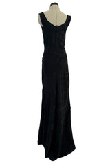 Amazing Spring 2002 John Galliano Black Bias Cut Logo Dress w Sweeping Back