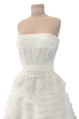 Dreamiest Spring 2008 Valentino Ivory Silk Organza Strapless Wedding Dress w Beaded Lace & Ruffle Skirt