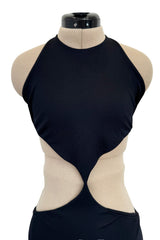 Spectacular Spring 1973 Halston Runway Side Cut Out Black Jersey Bias Cut Dress w Open Back