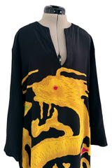 Pre-Fall 2022 Valentino by Pierpaolo Piccioli Black Silk Brilliant Dragon Printed Caftan Dress