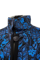 Stunning 1970s Yves Saint Laurent Metallic Blue Thread & Black Embroidered Brocade Crop Jacket