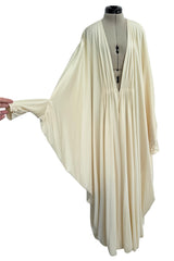 Incredible 1974 Yuki by Gnyuki Torimaru for Rembrandt Ivory Jersey Front Plunge Caftan Dress