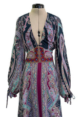 Prettiest Pre-Fall 2016 Etro by Veronica Etro Printed Silk Chiffon Dress w Embroidered & Beaded Detailing