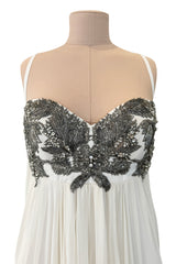 Incredible 2022 Alexander McQueen by Sarah Burton Ivory Silk Chiffon Dress w Heavily Detailed Bodoice