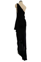 Important Spring 1979 Halston Couture Runway Black Silk Chiffon One Shoulder Wrap Dress