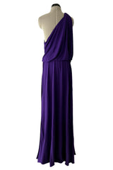 Late 1990s -Early 2000s Lanvin Draped Purple Jersey One Shoulder Dress