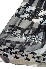 Documented Fall 2001 Chanel by Karl Lagerfeld Runway Black & White Silk Logo Skirt
