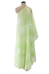 Dreamy Spring 1974 Lanvin by Jules-Francois Crahay Pale Green Floral Print One Shoulder Dress